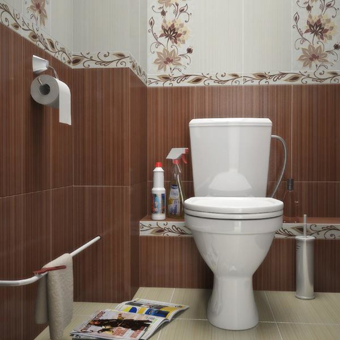 Цветочный орнамент в дизайне туалета