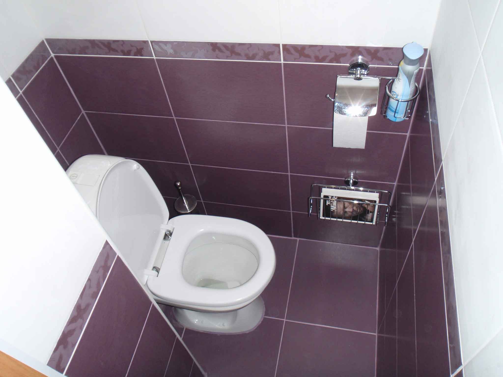 Фиолетовый и белый в отделке туалета