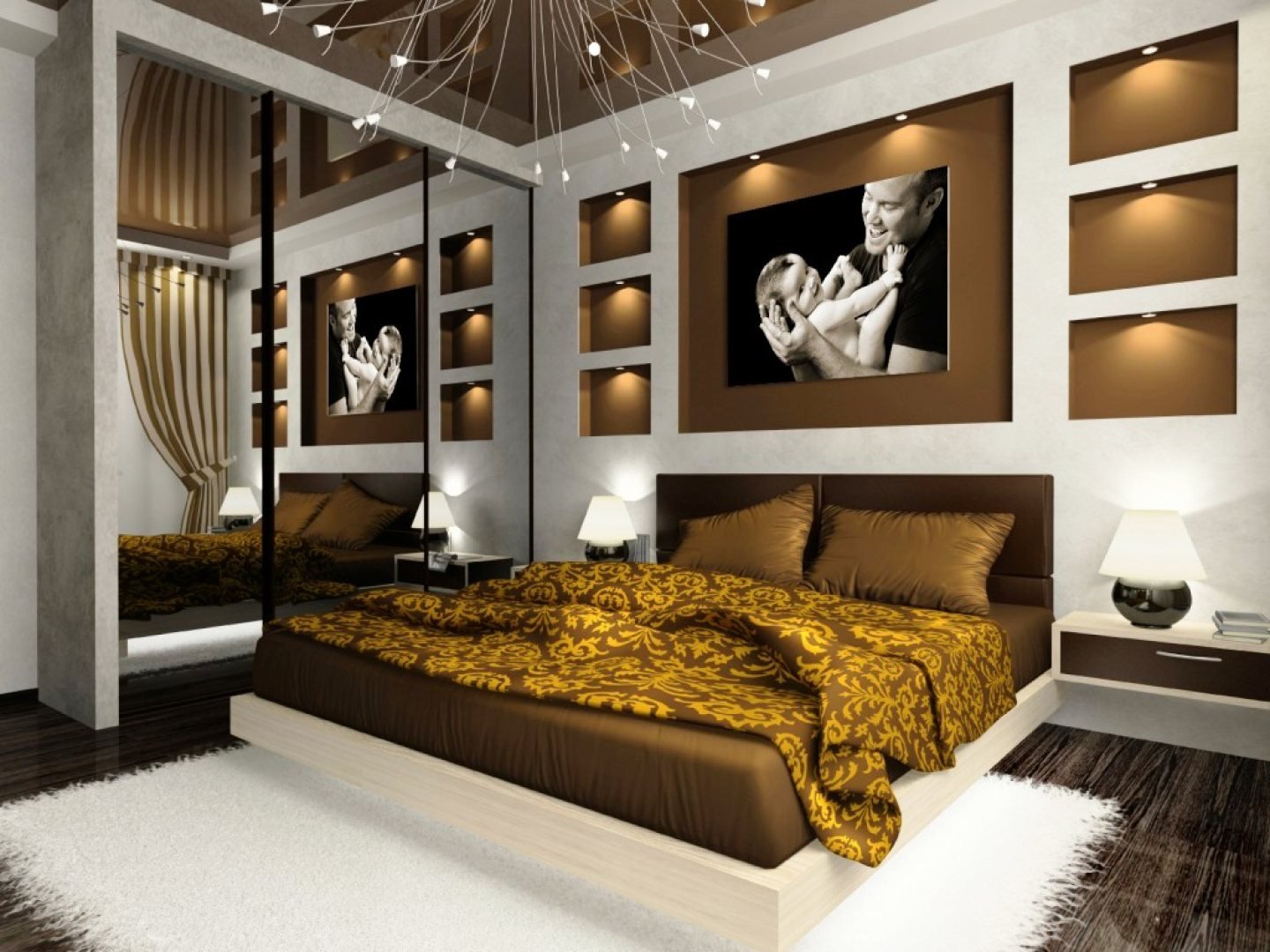 Белый и коричневый в дизайне спальни