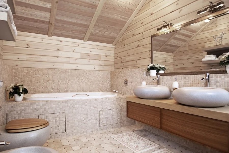 Интерьер ванной в деревянном доме из бруса (54 фото) - красивые картинки и HD фото