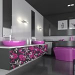 Черно-розовая ванная комната