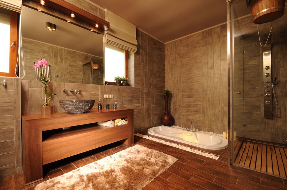 dizajn vannoj pod derevo 6 - Дизайн ванной комнаты под дерево: +70 фото