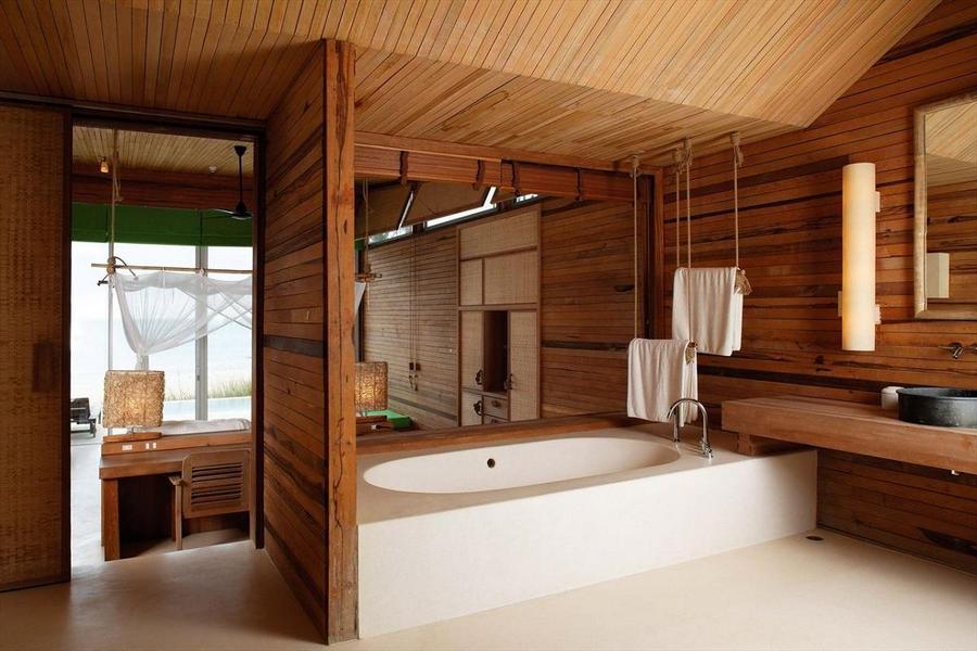 dizajn vannoj pod derevo - Дизайн ванной комнаты под дерево: +70 фото