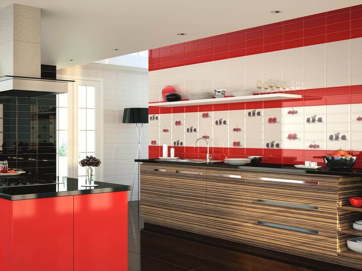 Красные элементы в дизайне кухни