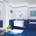 Синяя плитка на полу в ванной