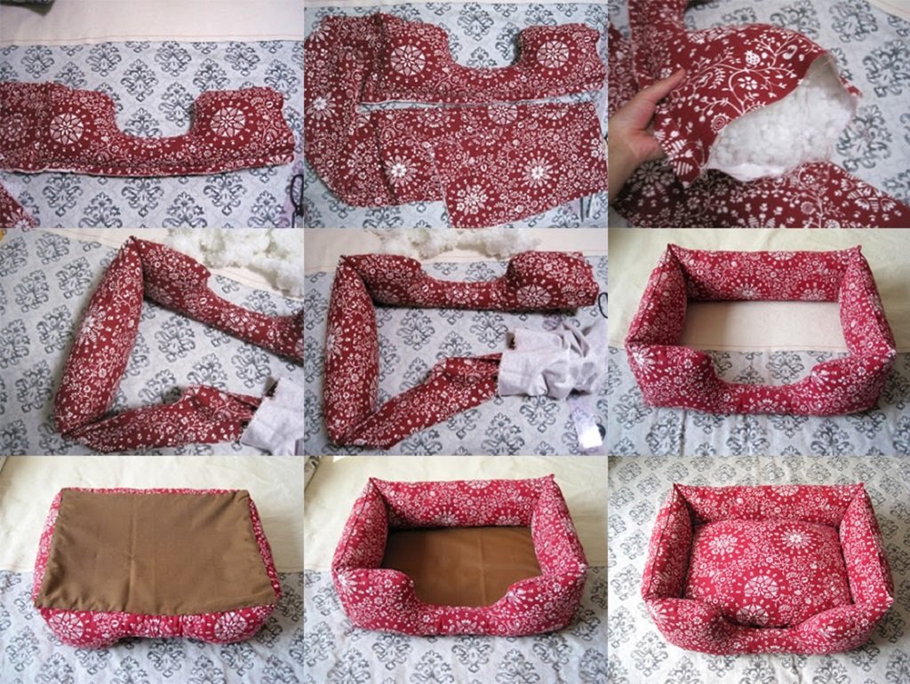 Красный текстильный лежак для кошки