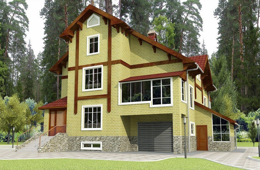 Двухэтажный дом с мансардой