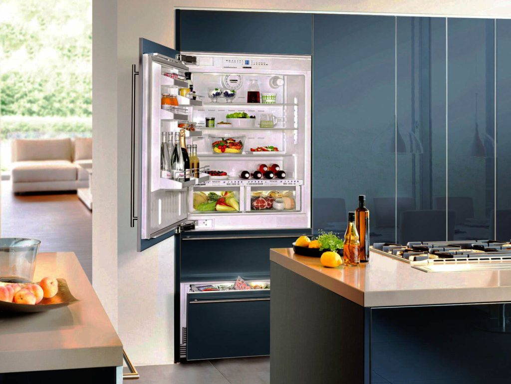 Встроенный синий холодильник