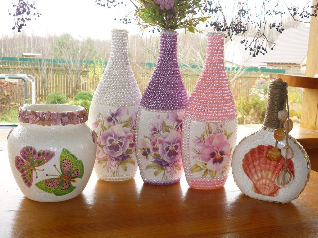 Стеклянные бутылки для ваз хэнд-мейд