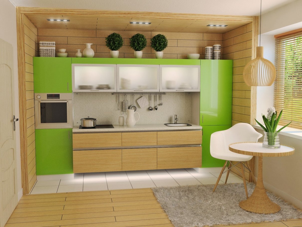 Бежево-зеленая кухня