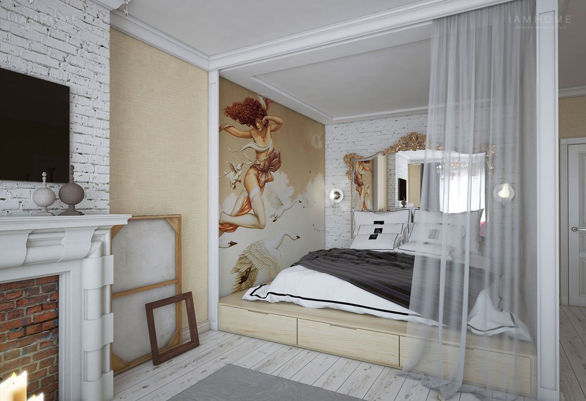 Современный дизайн спальни гостиной