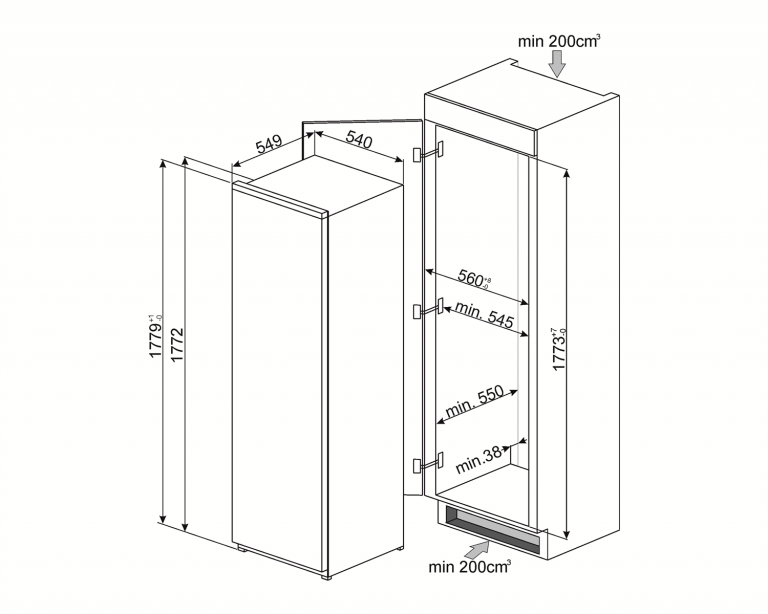 Габариты шкафа для встроенного холодильника