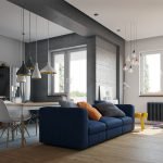 Синий диван в квартире-студии