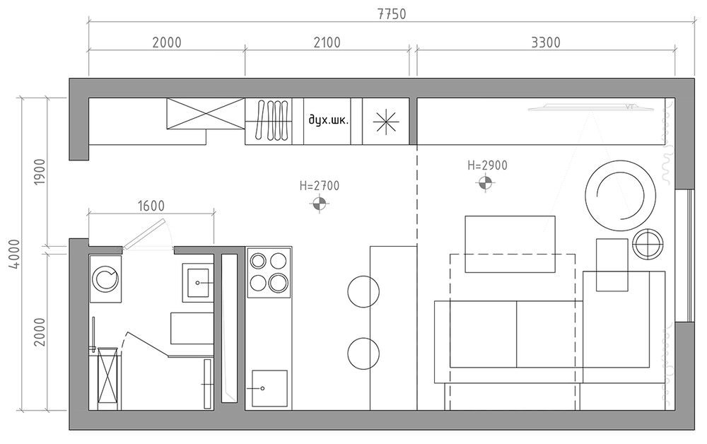 Схема квартиры-студии