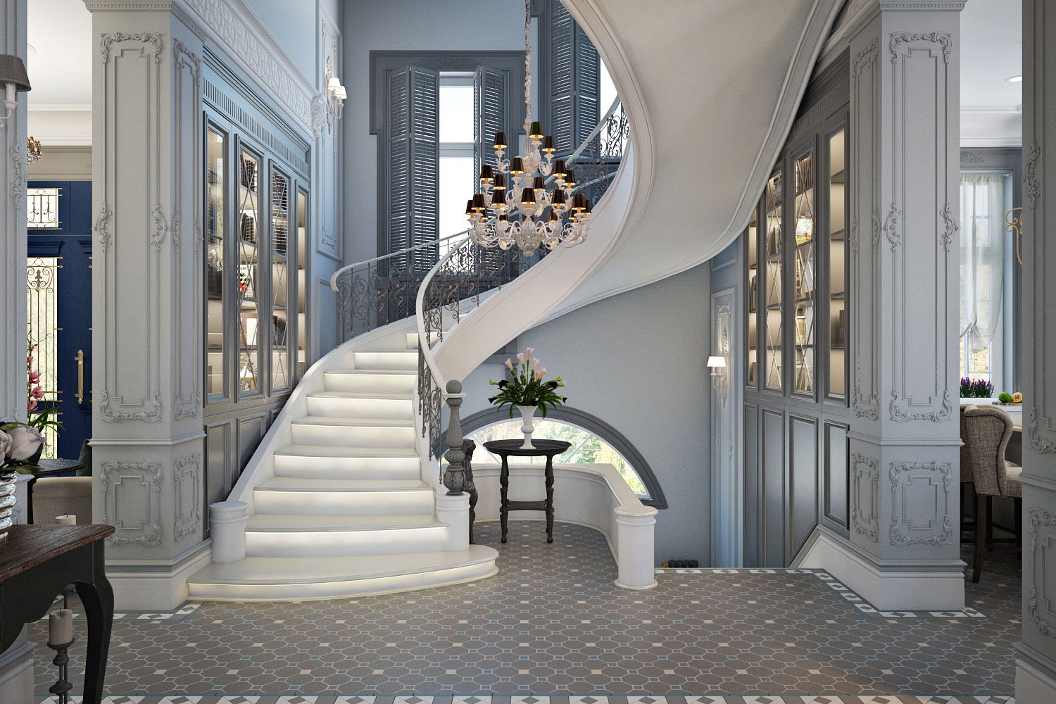 Лестница в интерьере в классическом стиле